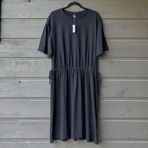 Everyday Black Drawstring Waist Midi Dress